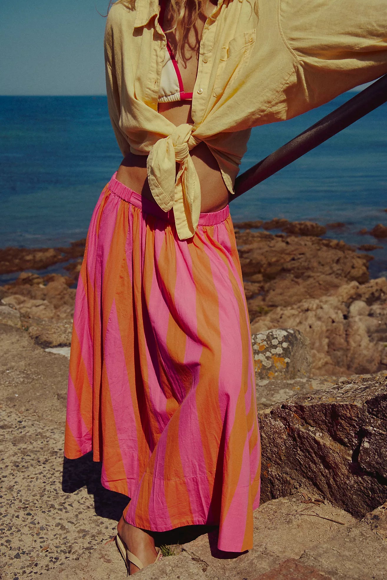 Free People Lowen Striped Midi Skirt