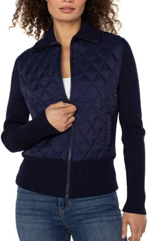 Liverpool Long Sleeve Zip Front Sweater Navy