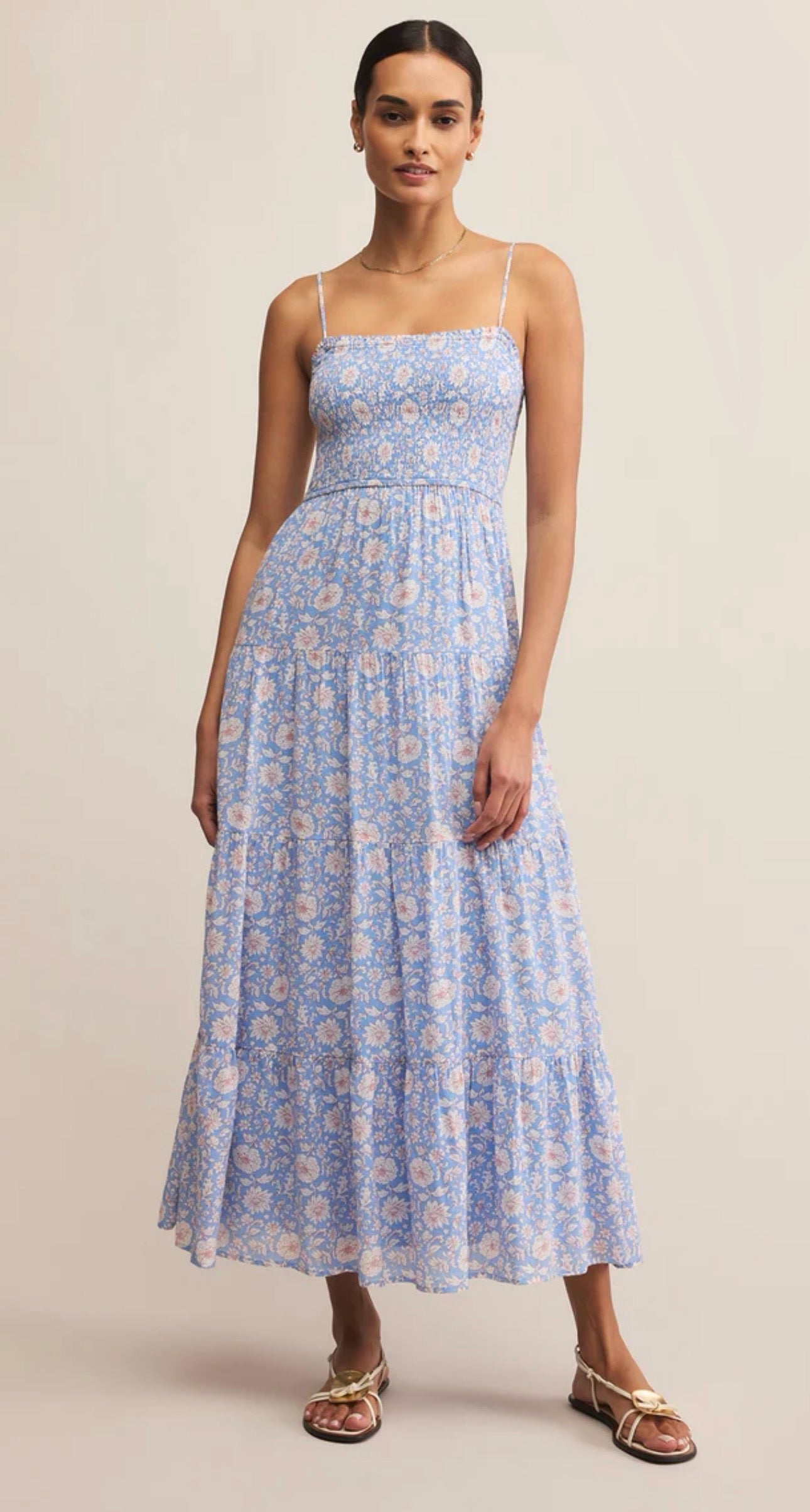 Zsupply Balos Floral Midi Dress In Blue River