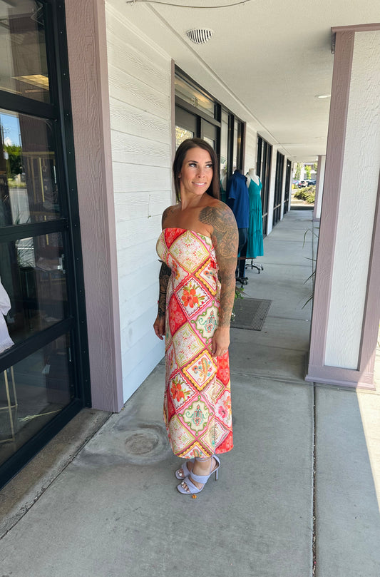 THML Strapless Floral Tie Back Dress