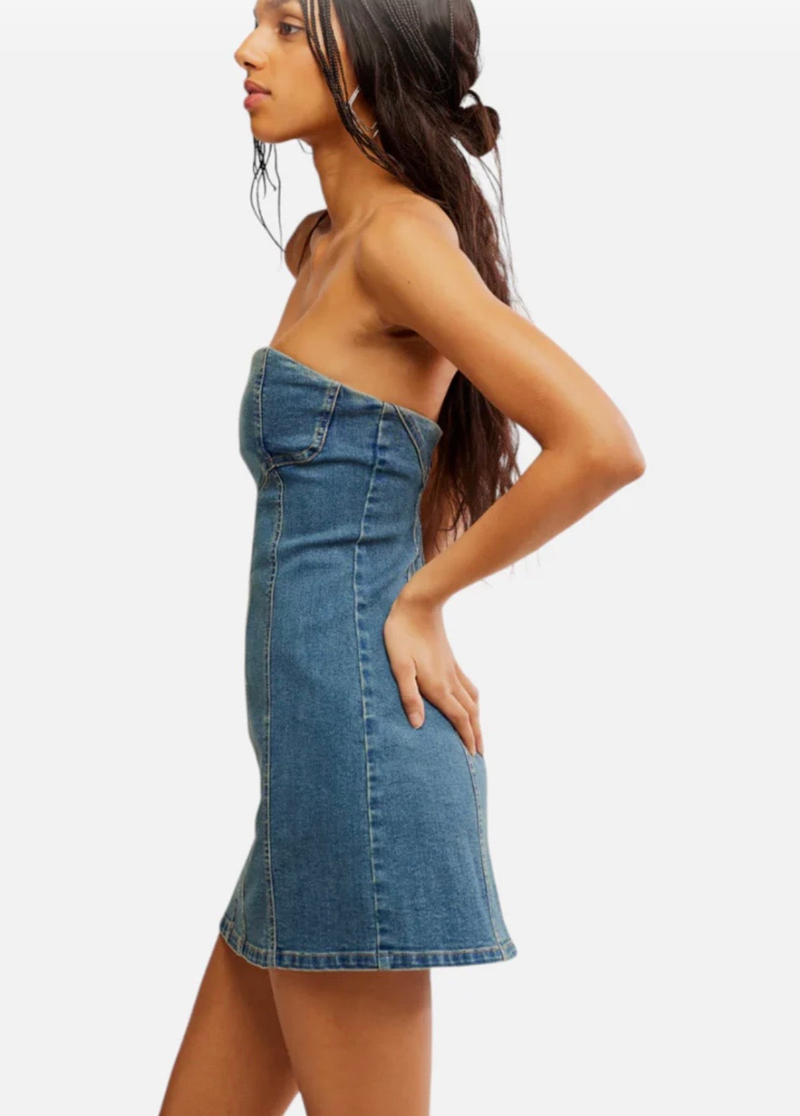 Free People Alexa Denim Mini Dress Stonewash