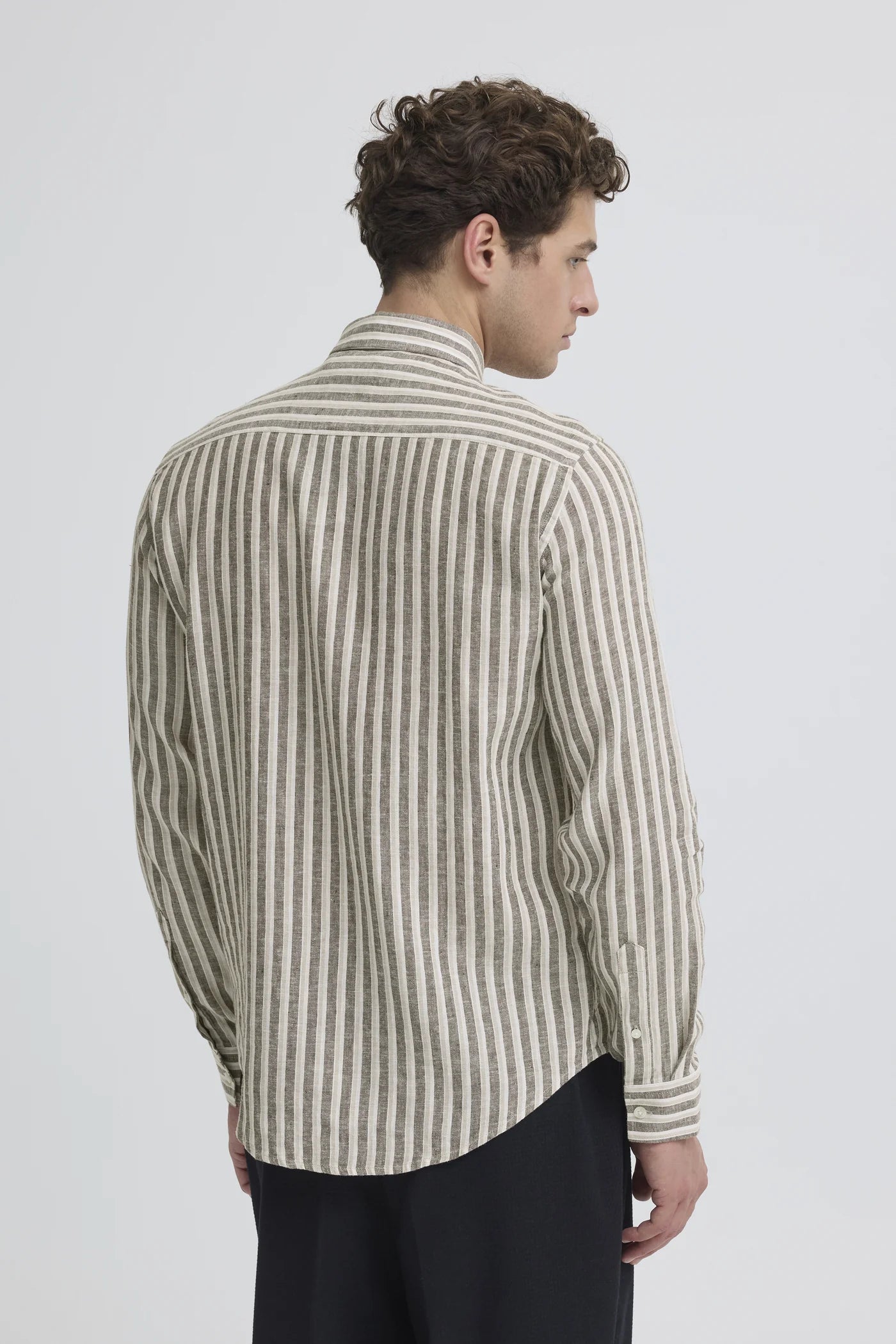 Casual Friday Men’s L/S Striped Linen Shirt Taupe