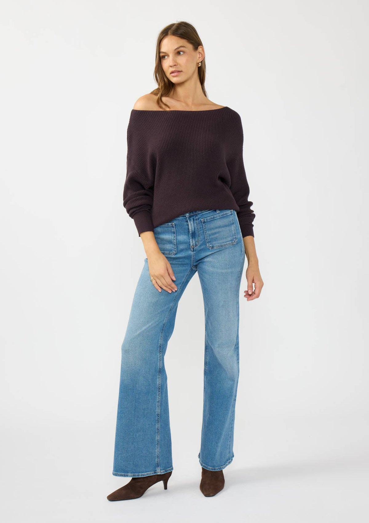 Long Sleeve Waffle Knit Pullover Sweater: Natural / L