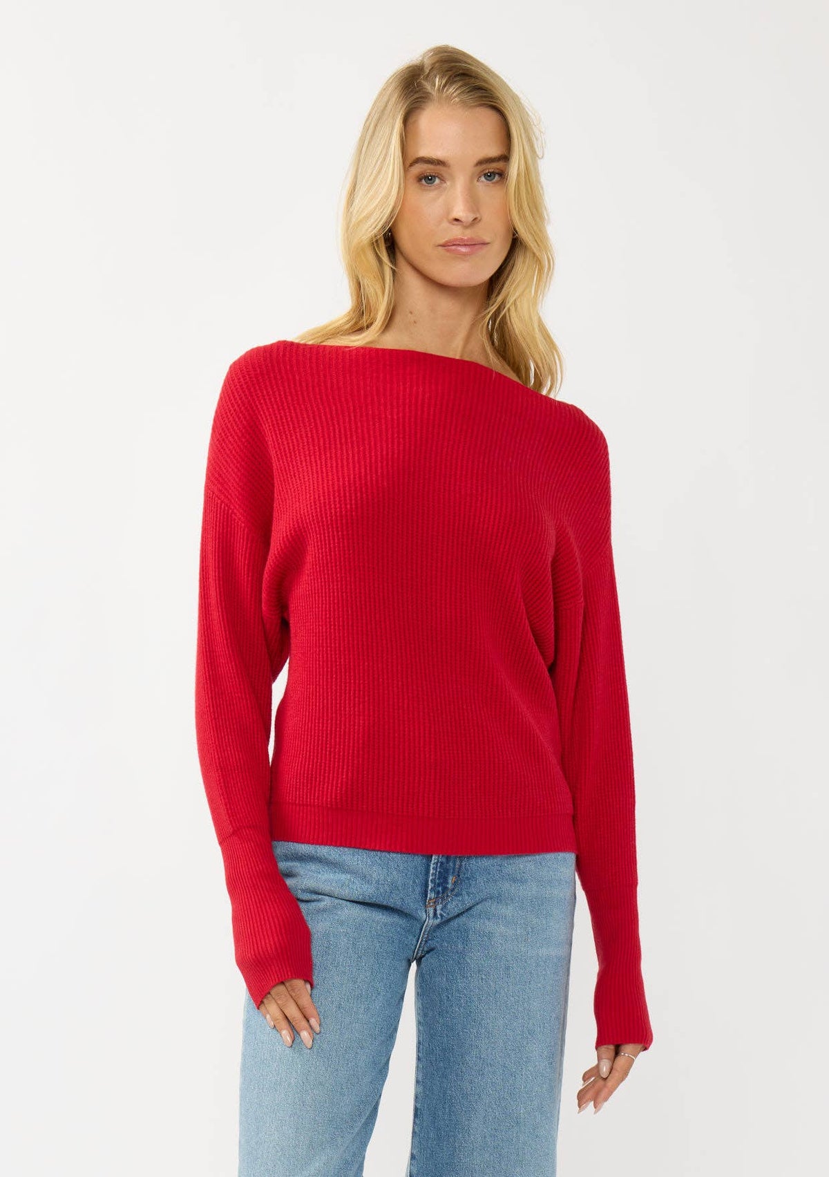Long Sleeve Waffle Knit Pullover Sweater: Natural / L