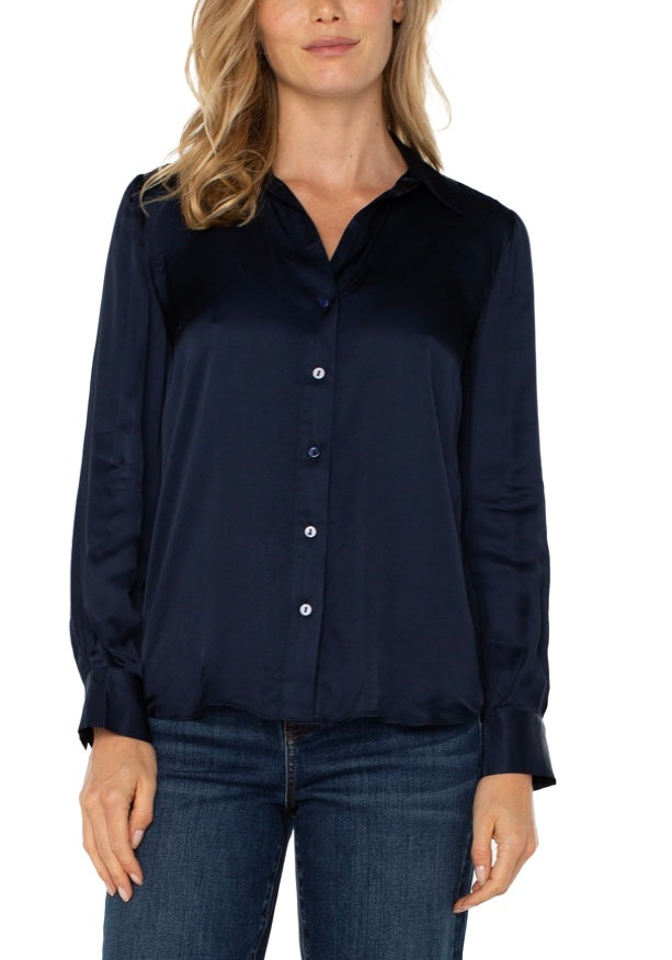 Liverpool L/S Collared Woven Button Front Blouse