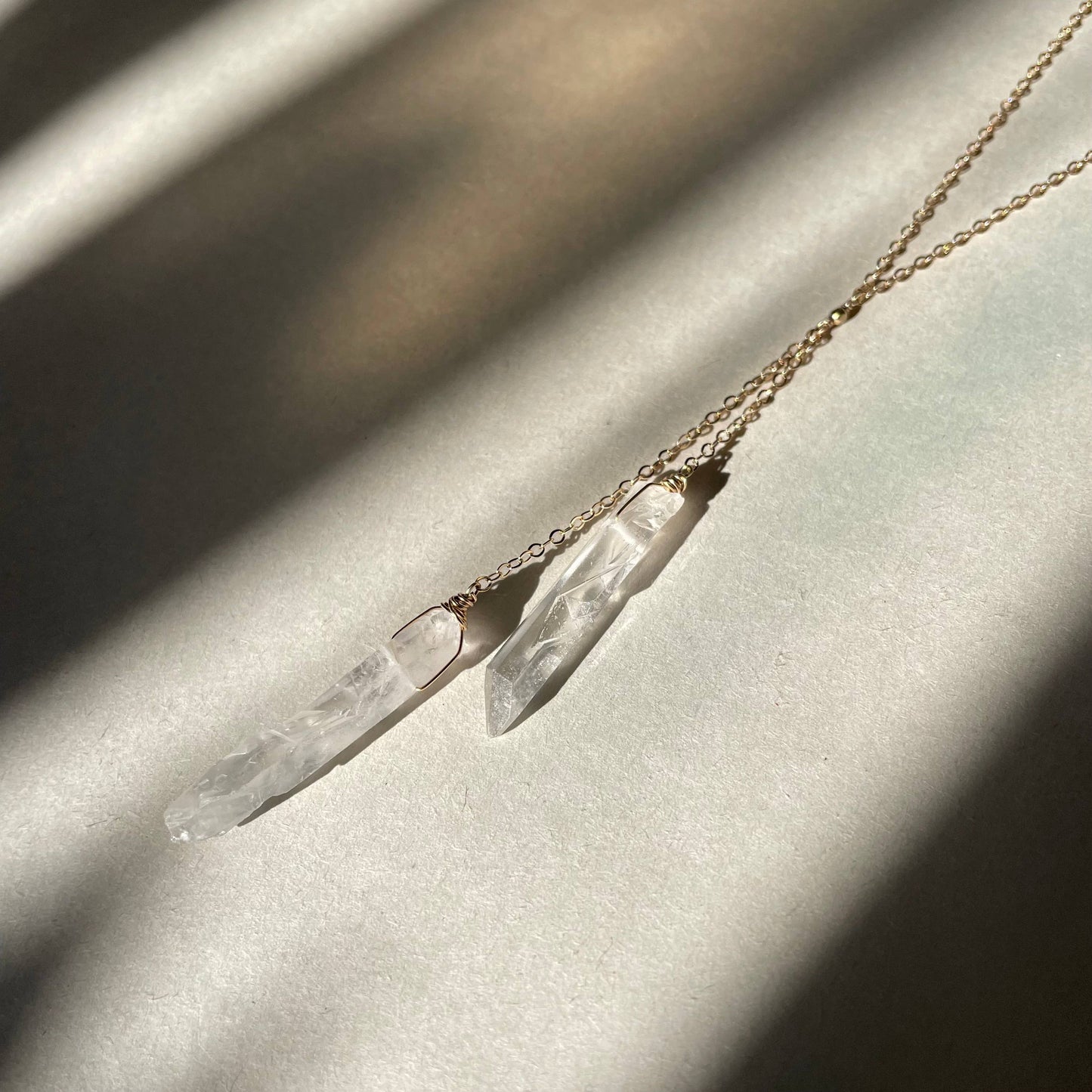 Double Quartz Drop Necklace: 14k Gold Fill
