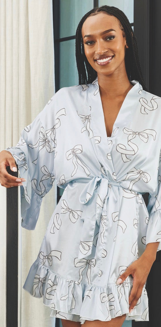 Bella Sleep Spa Satin Robe Blue Bow