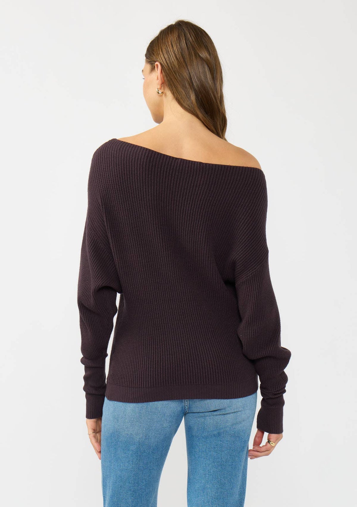 Long Sleeve Waffle Knit Pullover Sweater: Natural / L