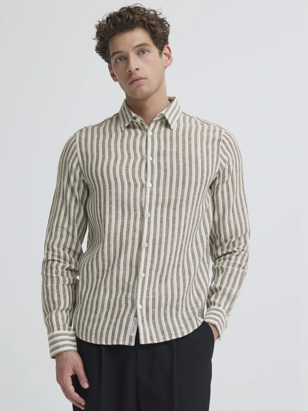 Casual Friday Men’s L/S Striped Linen Shirt Taupe