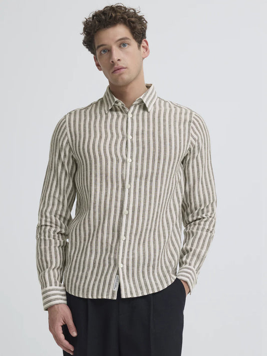 Casual Friday Men’s L/S Striped Linen Shirt Taupe