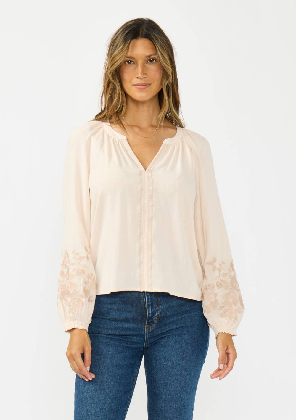 Lovestitch L/S Split Neck Embroidered Blouse