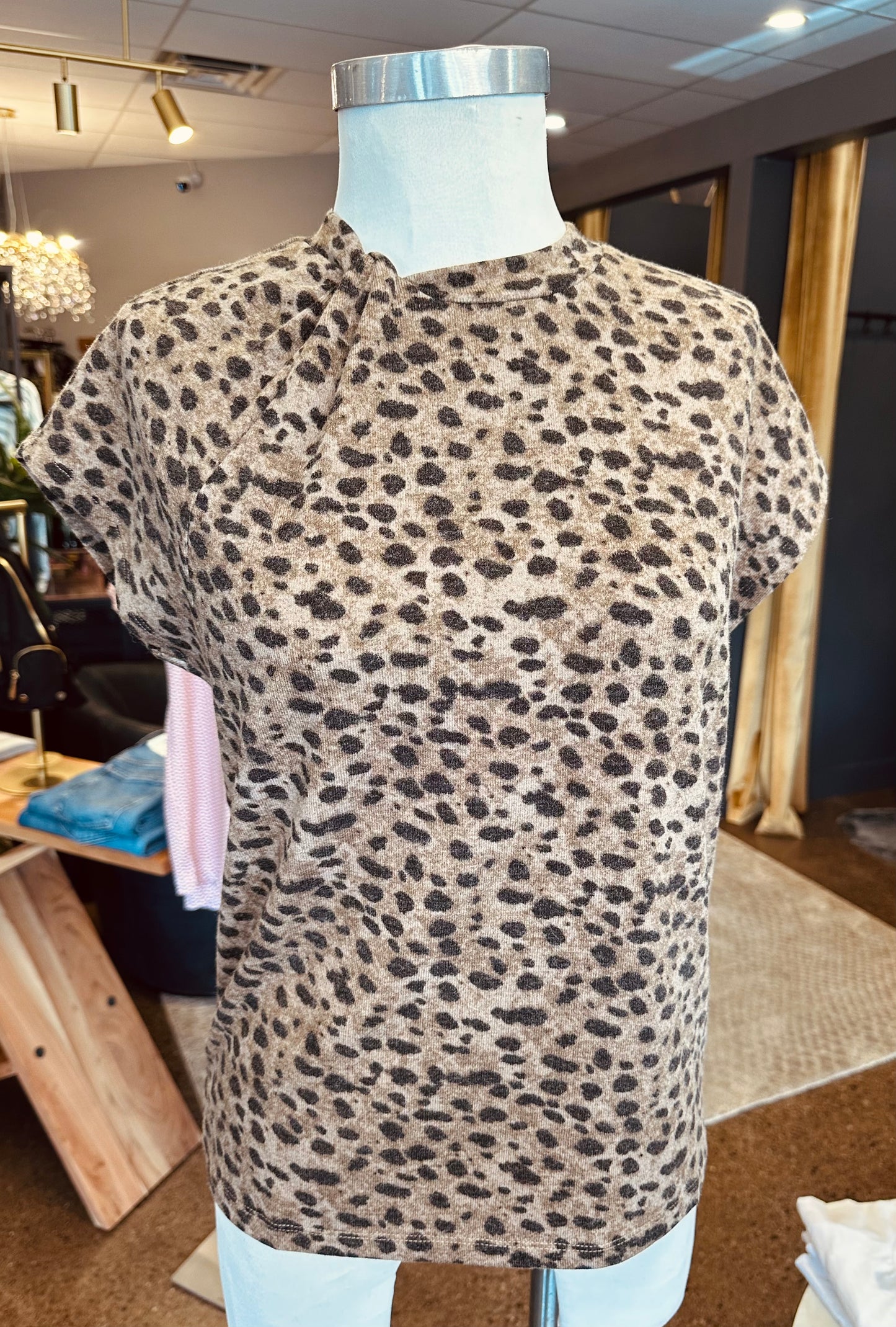 Esqualo S/S Twist Detail Leopard Top