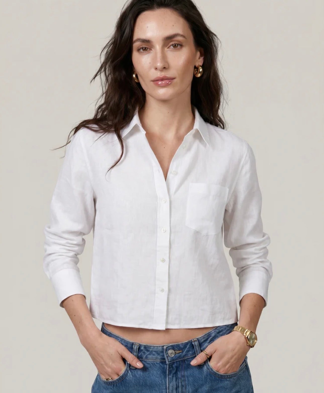 The Shirt The L/S Boxy Crop Linen Shirt