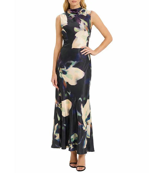 Maggy London Floral Print Cowl Neck Dress