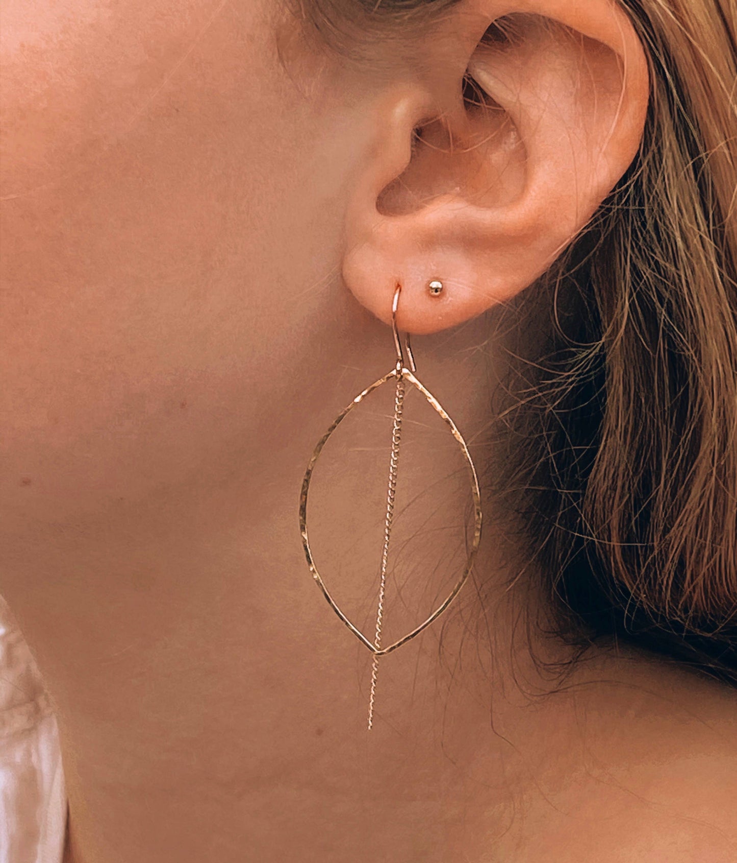 Leaf dangle earring: 14kt goldfill