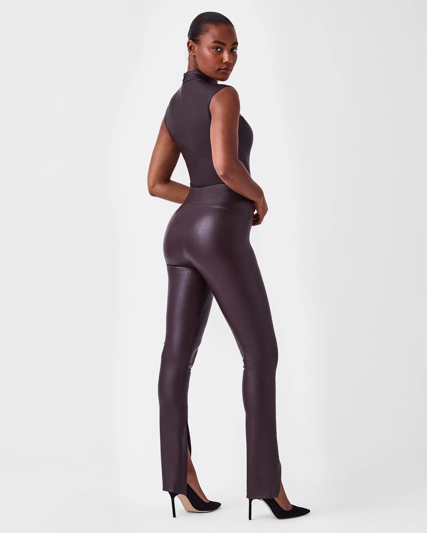 Spanx Leather Front Slit Cherry Chocolate