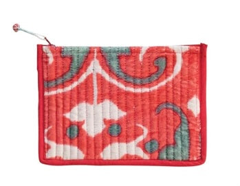 Creative Coop Quilted Cotton Velvet Zip Pouch