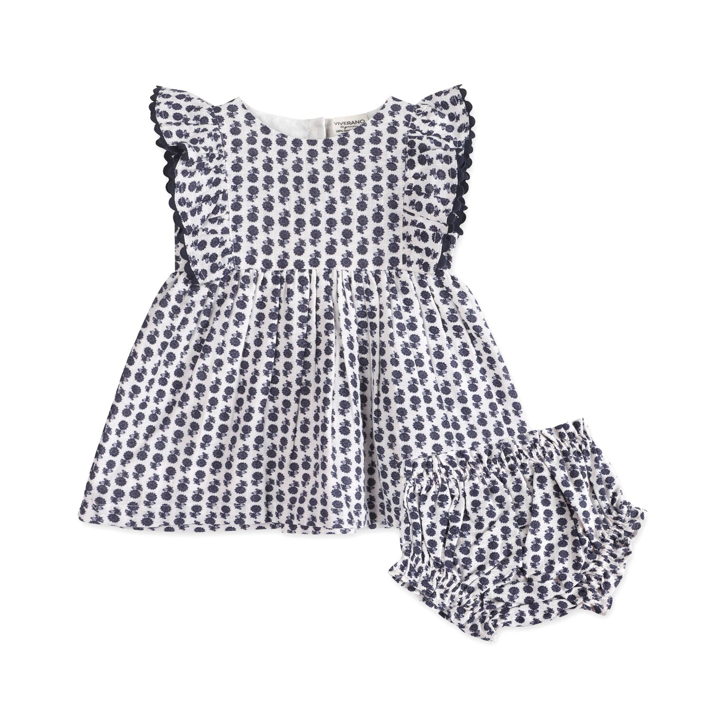 Viverano Organics Jamie Blue Floral Baby Dress W/Bloomers