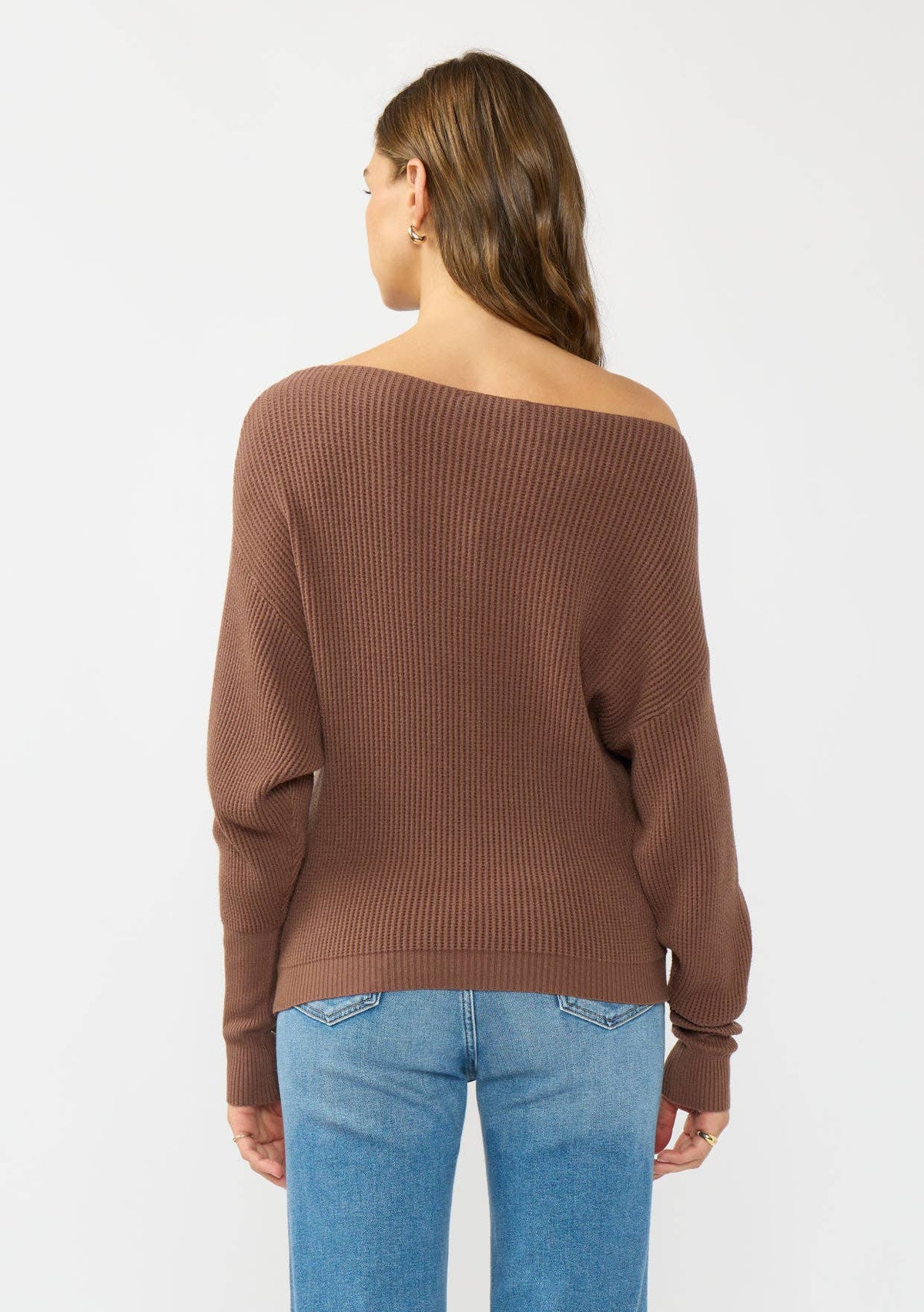Long Sleeve Waffle Knit Pullover Sweater: Natural / S
