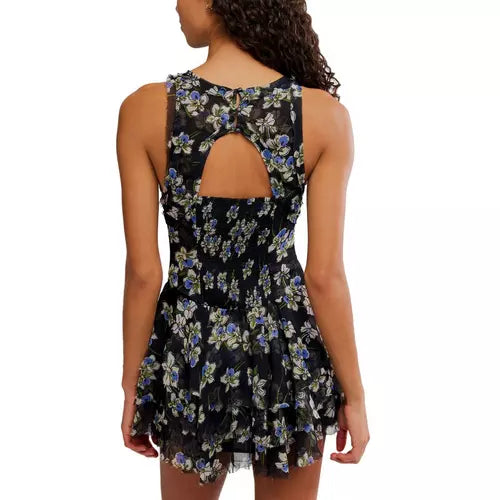 Free People Raven Printed Mini Dress Midnight Combo