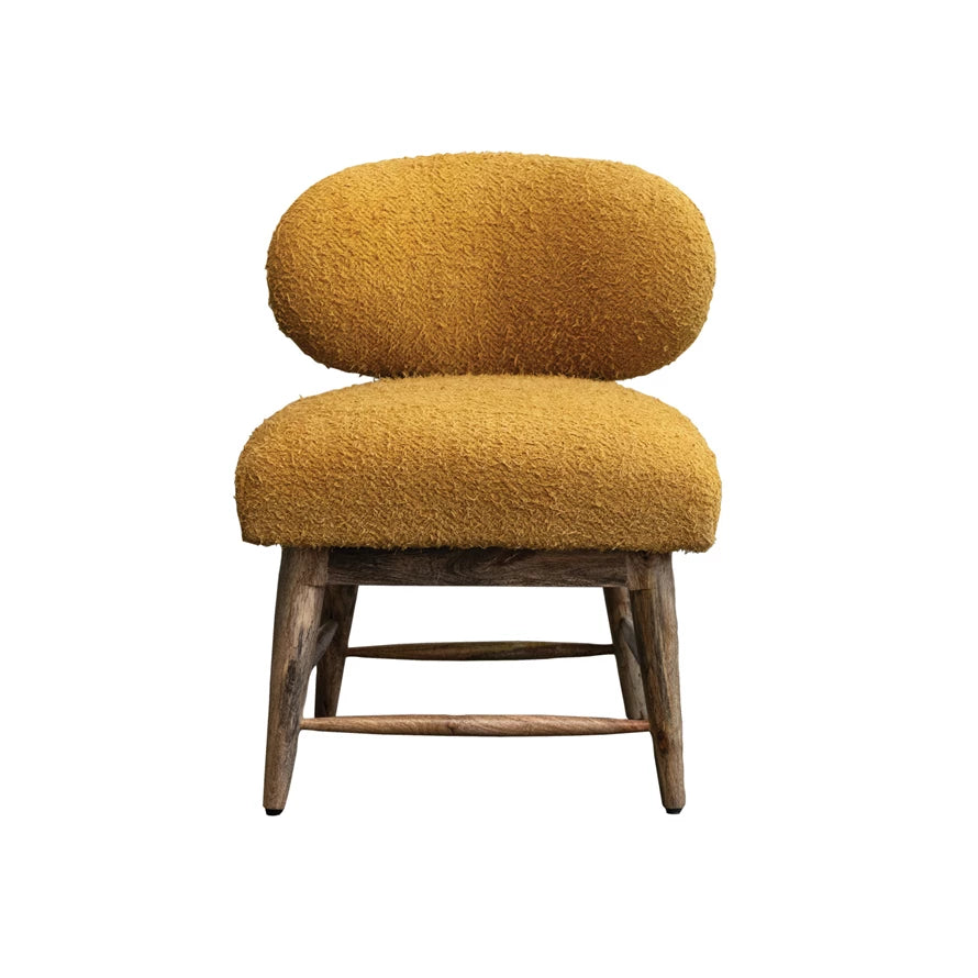 Creative Coop Wood And Cotton Boucle Chair