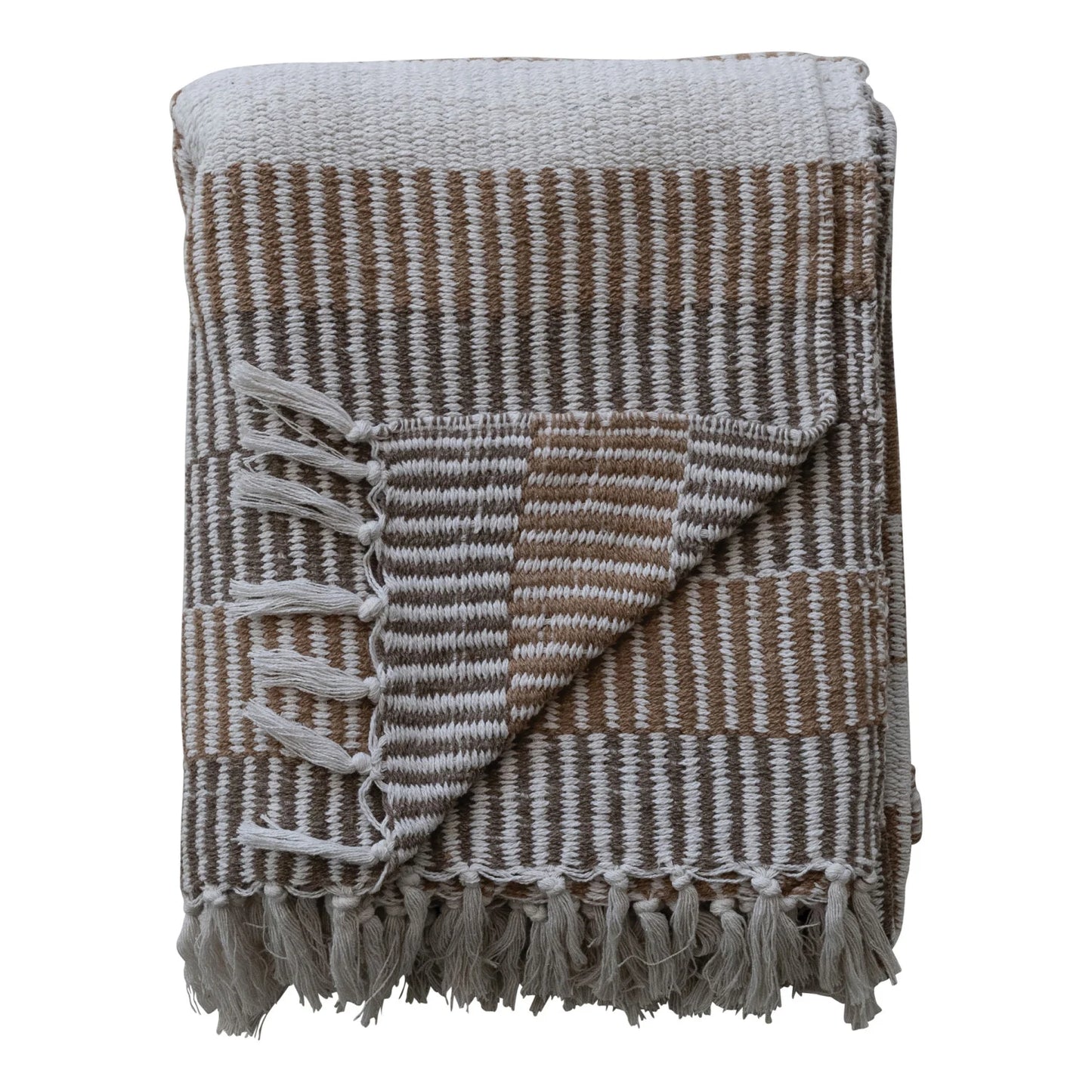 Creative Coop Cotton Throw Blanket Natural Stripe