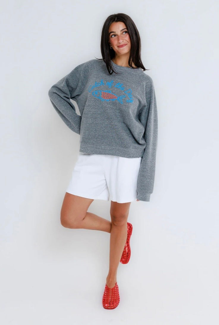 Sunny Somewhere Catch Of The Day Raglan Crew Sweatshirt