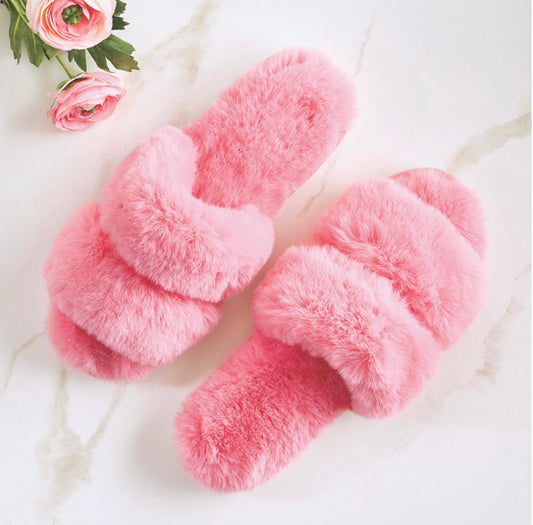 Bella Sleep Spa Double Band Plush Slippers Pink