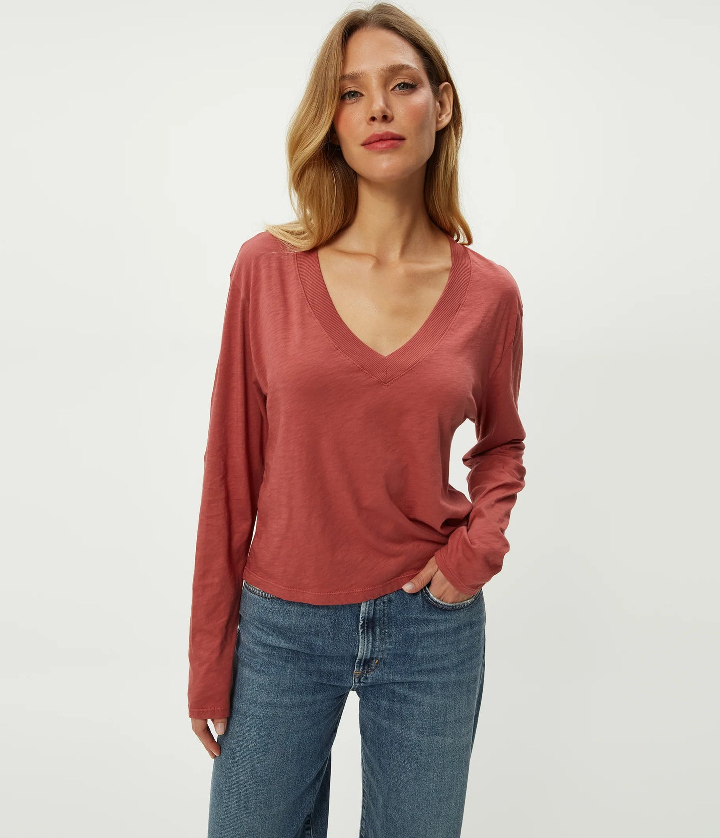 Michael Stars Brea Cropped L/S V-Neck Tee