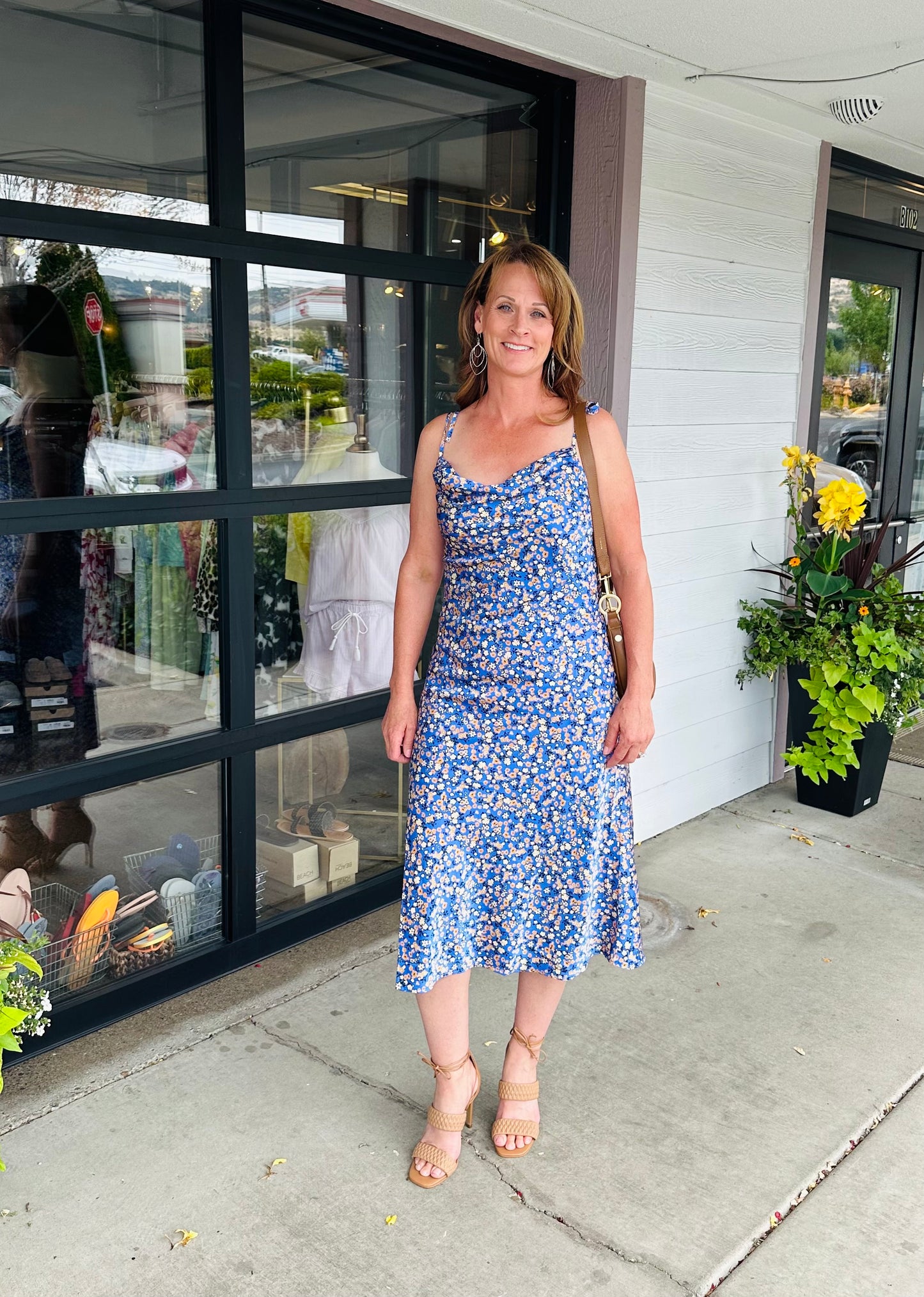 THML Tie Strap Satin Floral Slip Dress