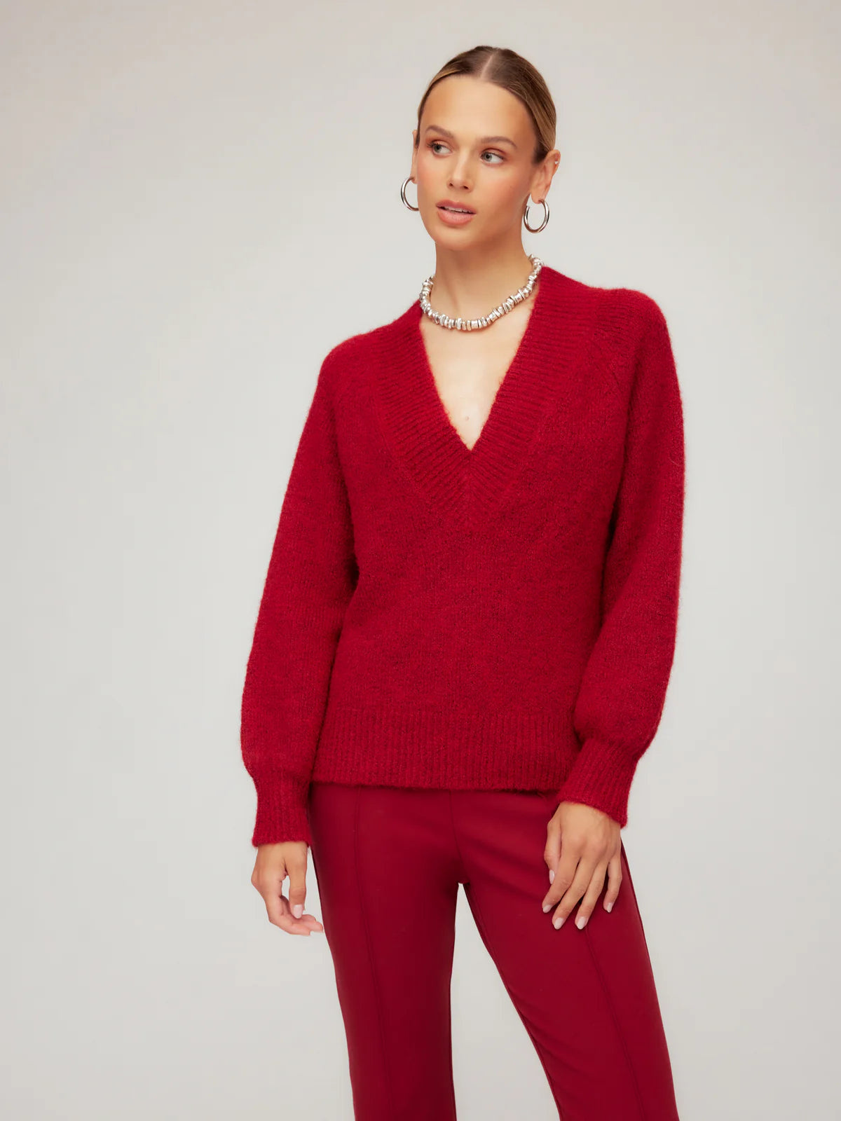Fifteen Twenty Red Heather V-Neck Sweater