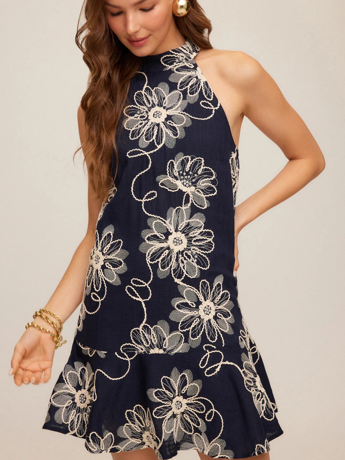Fifteen Twenty Brenda Embroidered Ruffle Hem Mini Dress