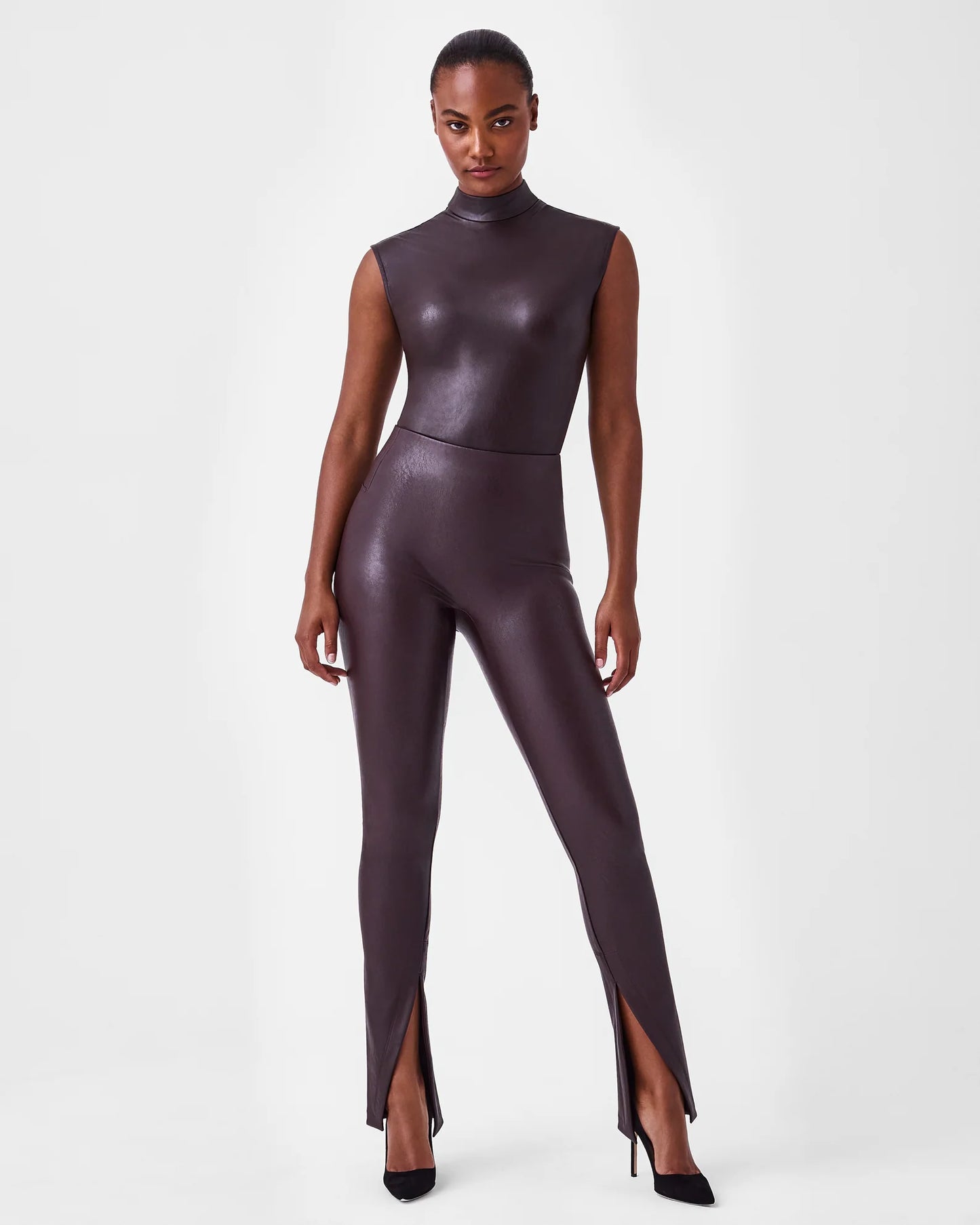 Spanx Leather Front Slit Cherry Chocolate