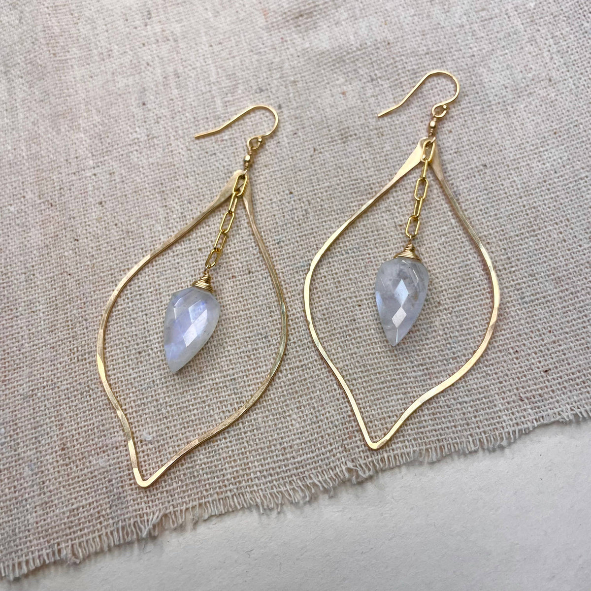 Moonstone Petal Drop Earrings: Sterling Silver / Chocolate Moonstone