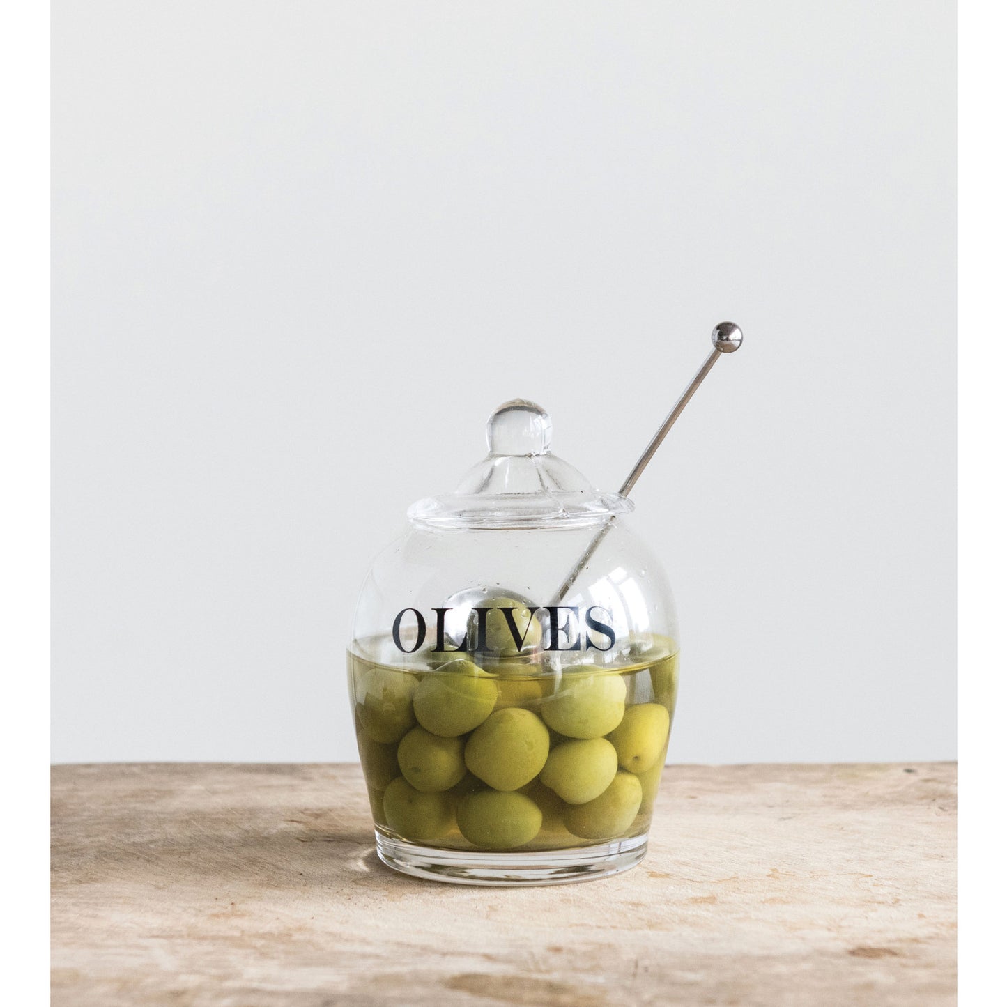 Creative Coop Glass Olives Jar W/Spoon