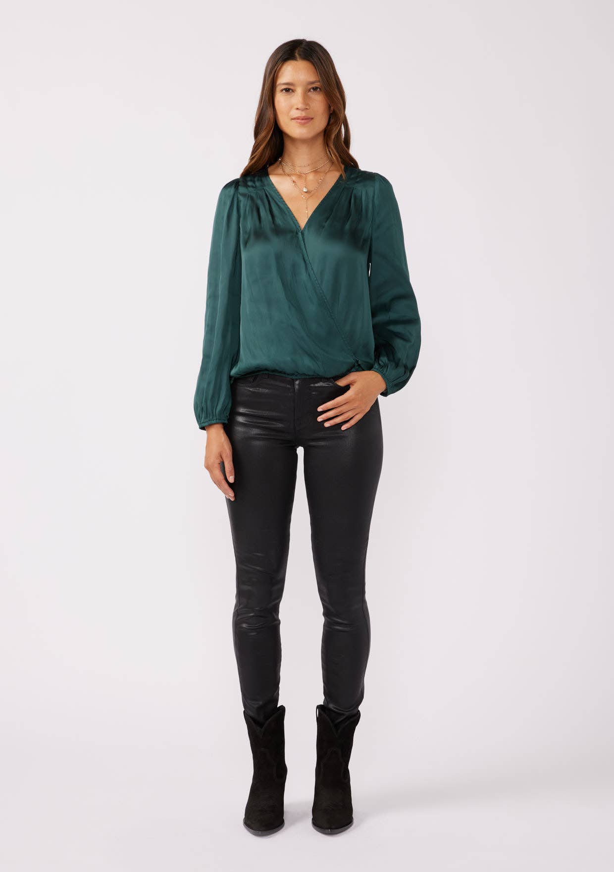 V-Neck Raglan Sleeve Top: Teal / XS