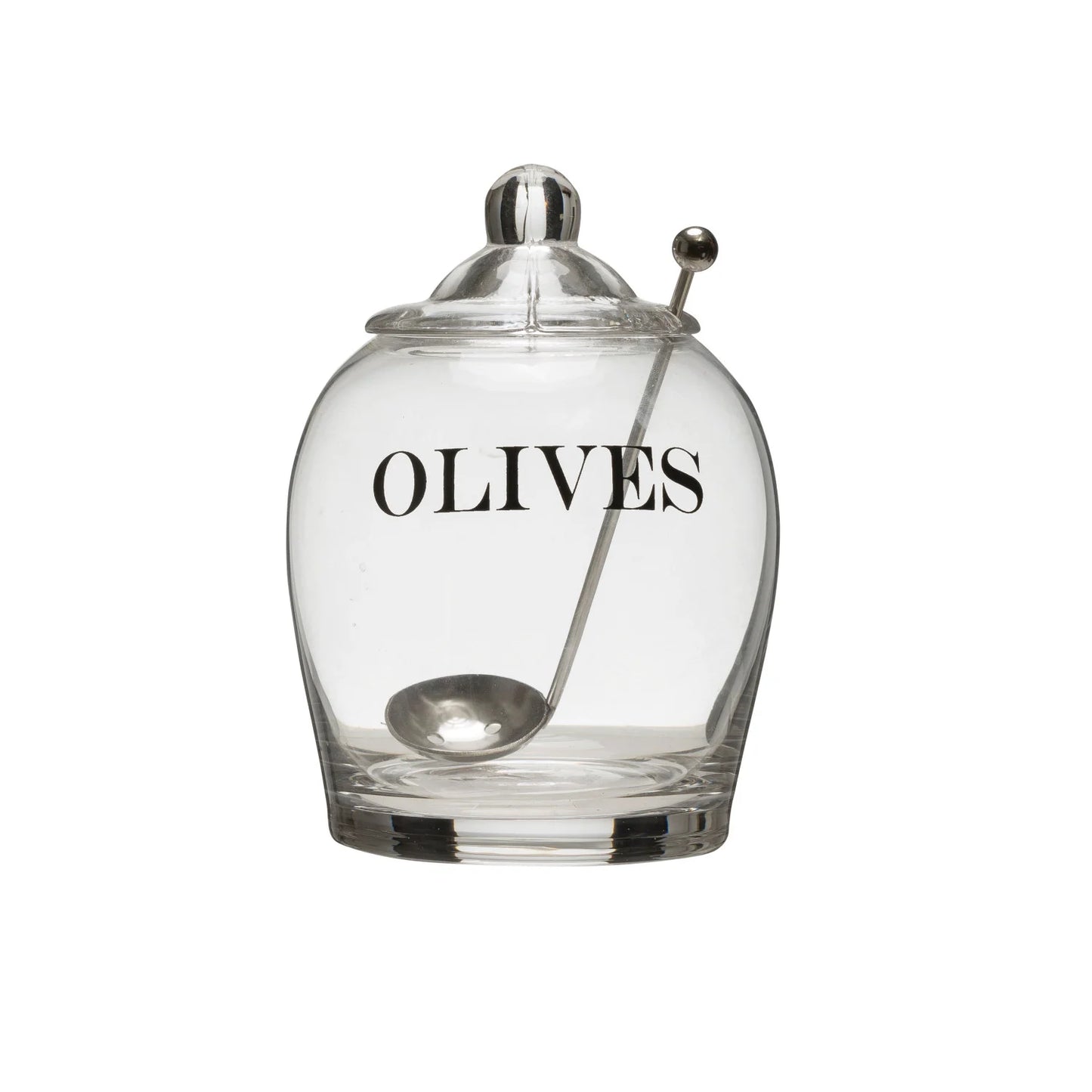 Creative Coop Glass Olives Jar W/Spoon