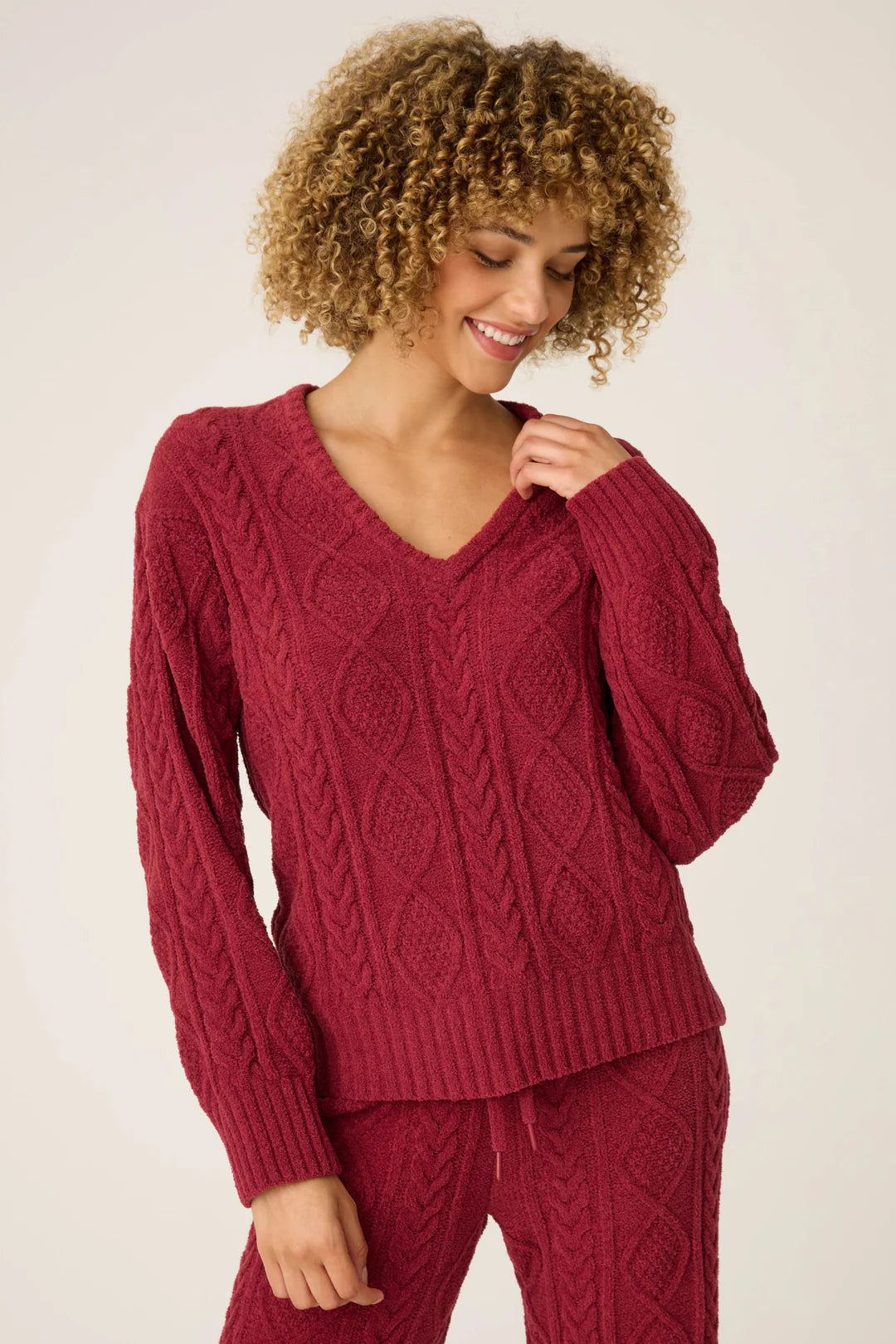 Pj Salvage Cable Knit V Neck Sweater