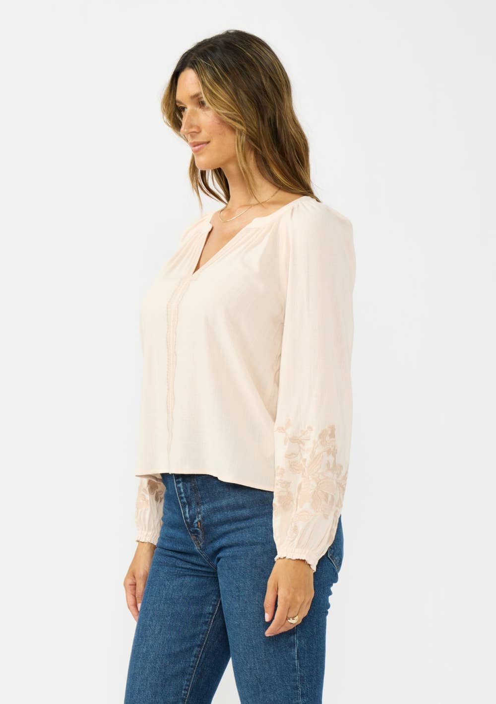 Lovestitch L/S Split Neck Embroidered Blouse