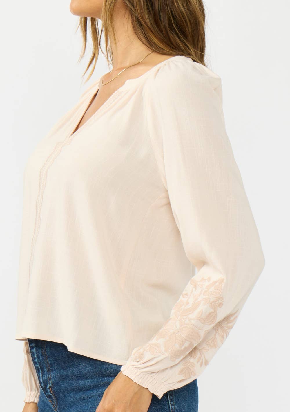 Lovestitch L/S Split Neck Embroidered Blouse