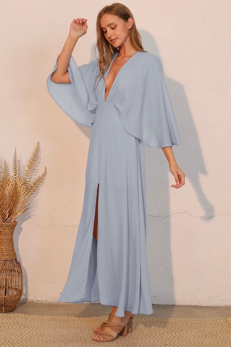 Tyche Deep V Cape Maxi Dress