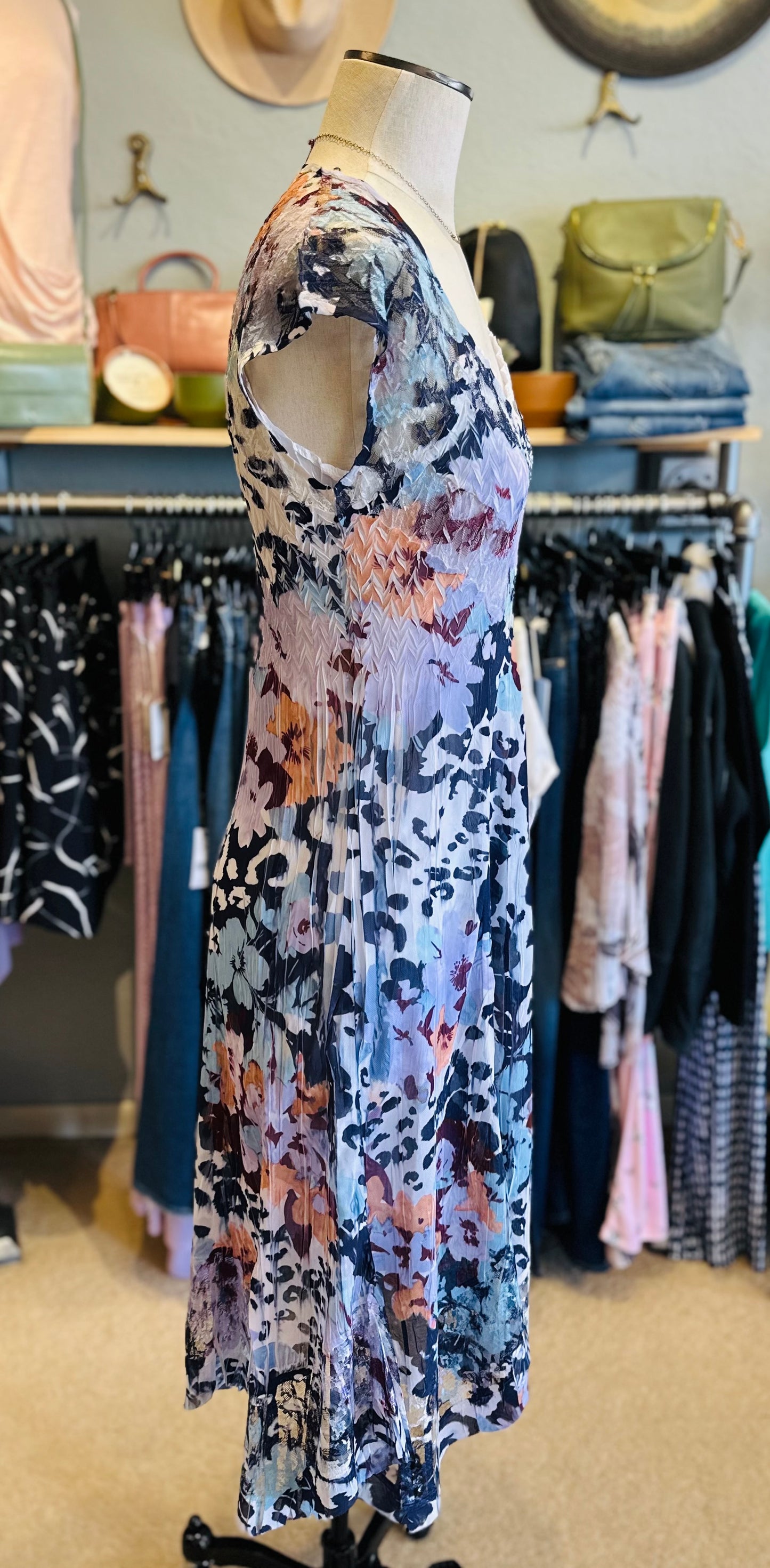 Komarov Handkerchief Hem Dress Hibiscus Leopard