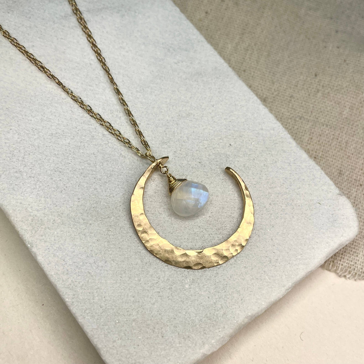 Moonstone Crescent Moon Necklace: 14k Gold Fill