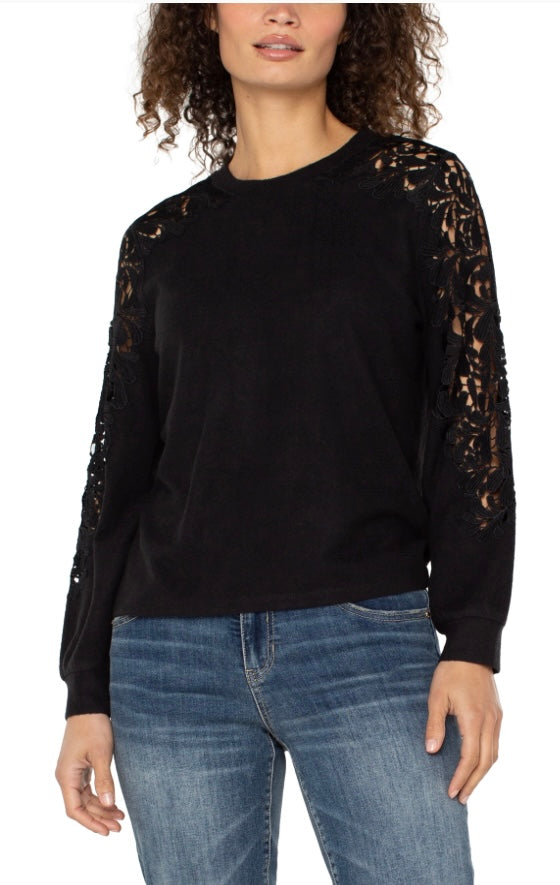 Liverpool Crew Sweater With Lace Sleeve Detail