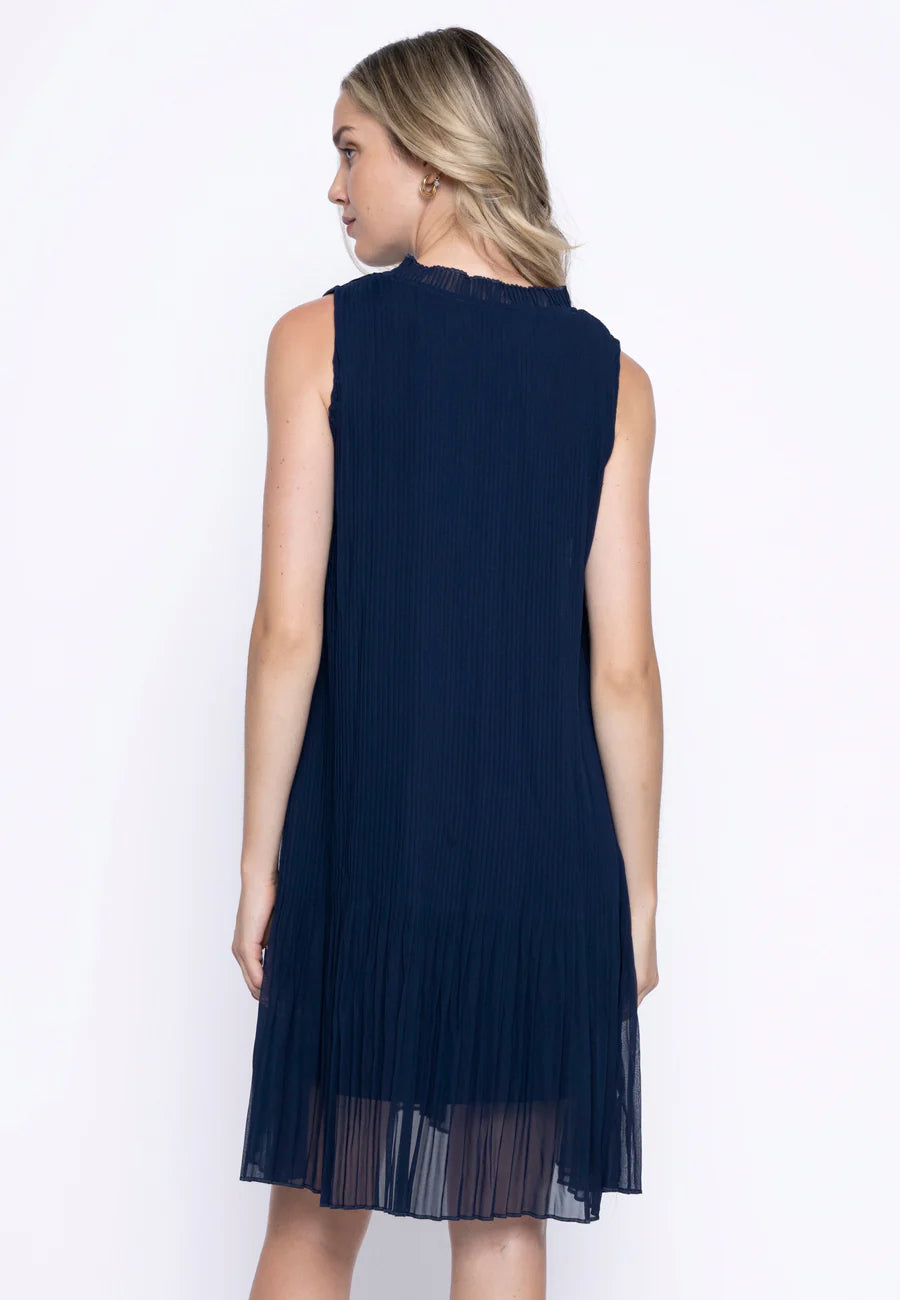 Piccadilly Pleated Mini Dress Deep Navy