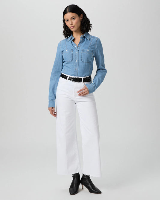 Paige Anessa Wide Leg Jean Raw Hem Crisp White