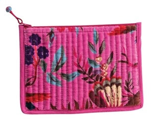 Creative Coop Quilted Cotton Velvet Zip Pouch