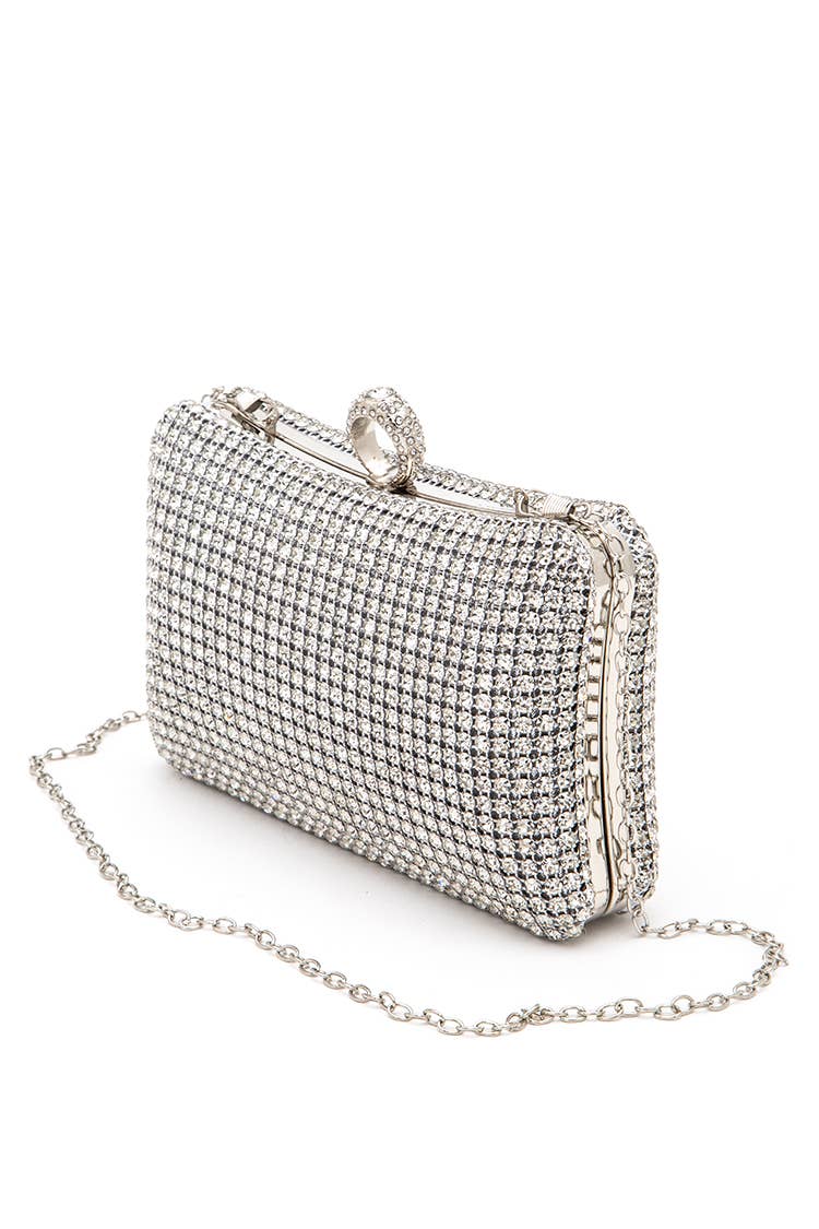 Rhinestone Statement Box Clutch: Silver