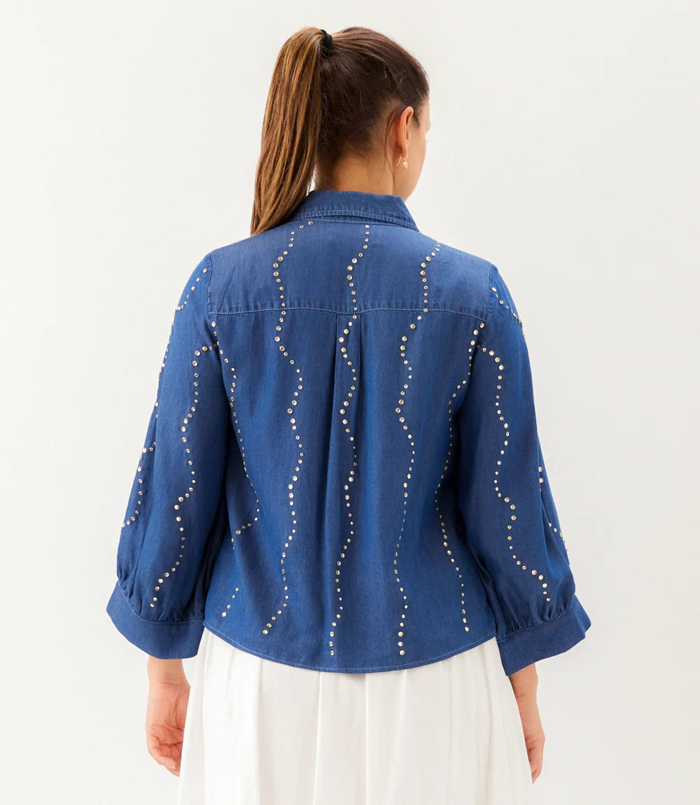Karen Kane Gemstone Denim Blouse