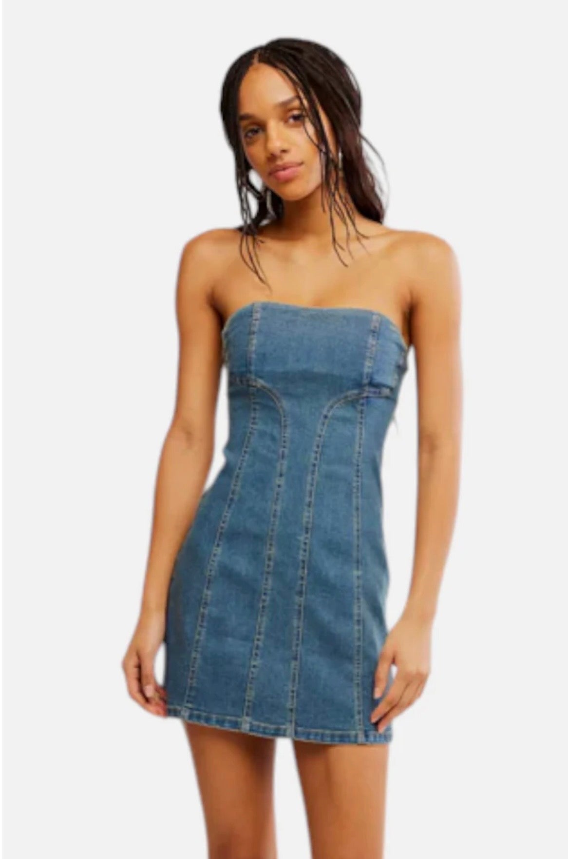 Free People Alexa Denim Mini Dress Stonewash
